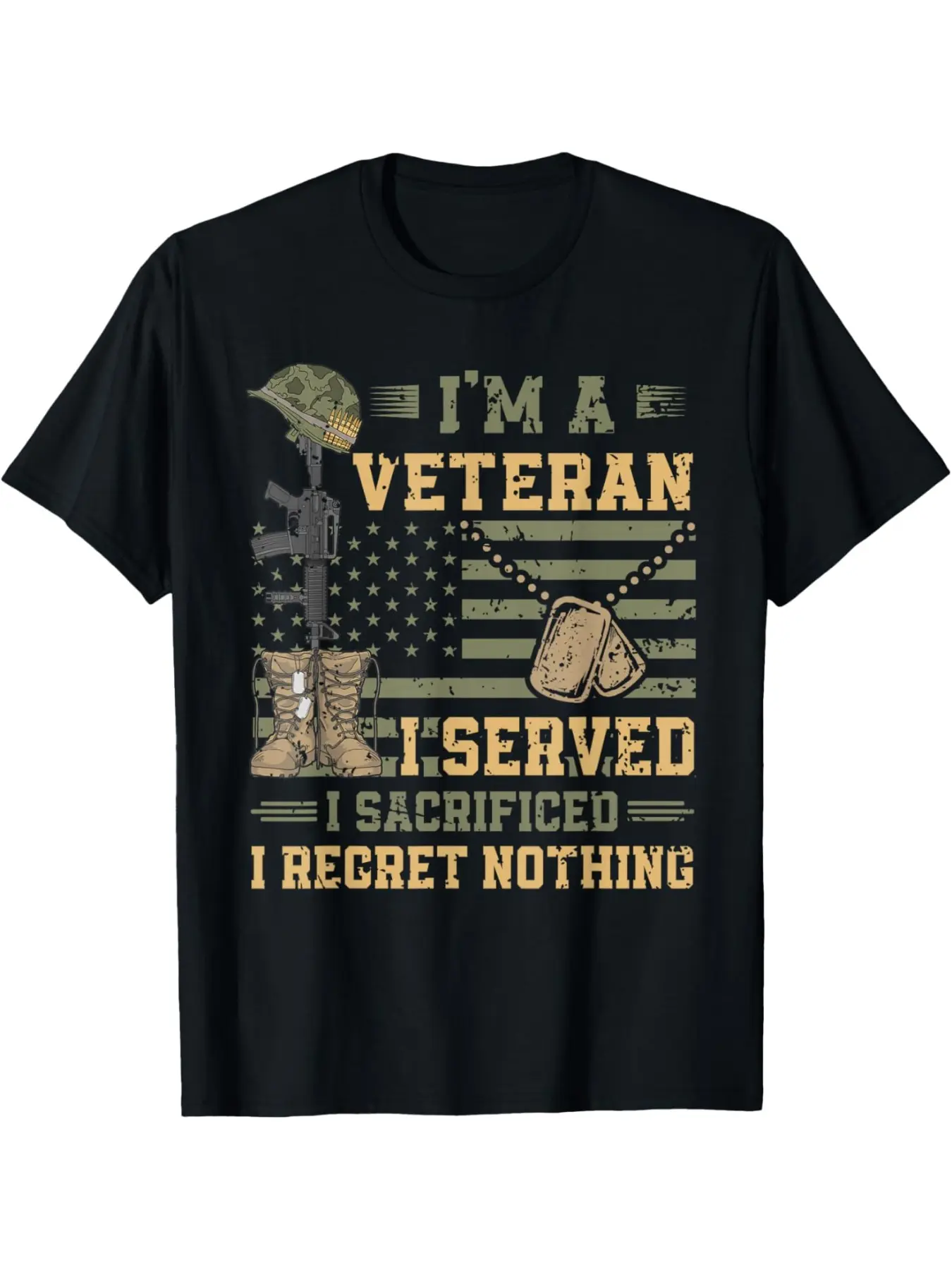 Patriotic US Army I Served Sacrificed Regret Nothing T-Shirt for Mens, Men'S T-Shirt - Summer Casual Short Sleeve Tee, Crew Neck, Perfect for Daily Wear & Holiday Gifts