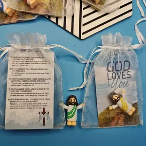 5pcs Colorful Mini Jesus Hug Figurines Ornaments Set, Includes Gospel Redemption Cards, Perfect Easter Christian Gift for Church Prayer Sharing
