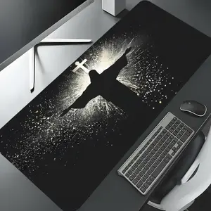Jesus & Cross Illuminated Design Large Gaming Mouse Pad,Aesthetic Desktop Decoration Drotection Pad,Washable Rubber Pad Non-Slip Lock Edge Multi-Size Mouse Pad Suitable For Home Office,Office Desk Accessories,Good Gift for Family and Friends,