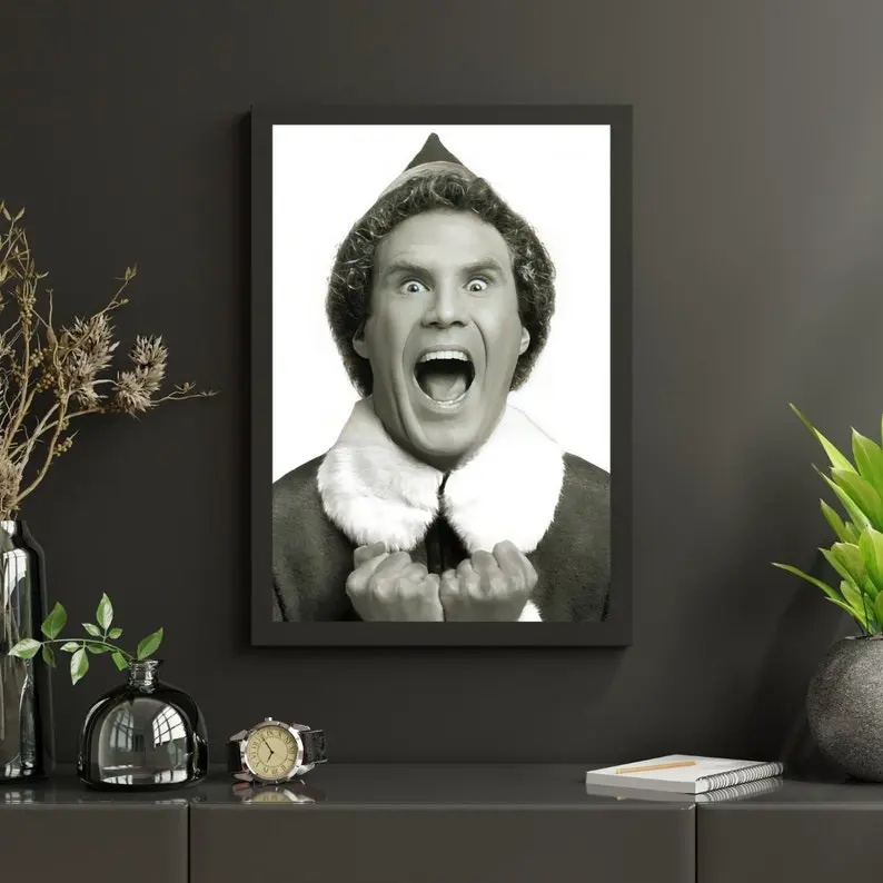 Elf Buddy Poster, Black and White, Funny Christmas Trendy Wall Art, Vintage Print, The Elf Printable Christmas Décor