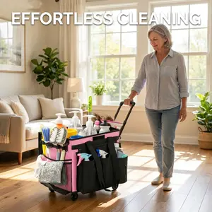 Large Rolling Cleaning Caddy Bag with Detachable Trolley, Waterproof Cleaning Caddy on Wheels for Housekeepers, Cleaning Cart Supplies Organizer for Home,Car,Office,Picnic
