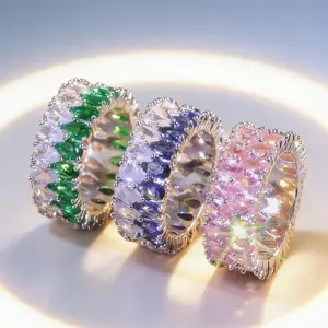 Chunky Colorful CZ Ring Statement Bride Engagement Promise Eternity Anniversary Birthstone Ring Accessories Party Wear Valentine Day Gift for Girlfriend Fashion Jewelry for Women