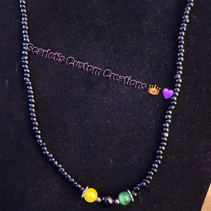 Scarlet's Custom Creations Subtle Caribbean Spirit Necklace with Colorful Beads & Yellow Green Black Center Focal Beads for Everyday Wear or Special Occasions