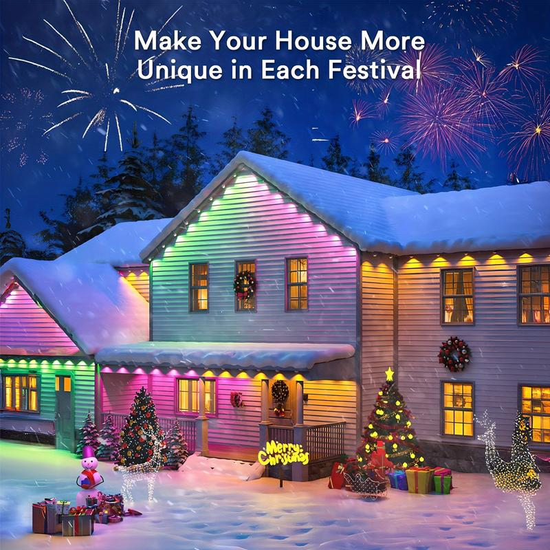 Fussion 100-200FT RGB Eave Outdoor Lights Permanent LED Colorful Eaves with APP & Remote Control IP67 Waterproof Festive Decorations 100FT/150Ft/200Ft/300FT/400FT