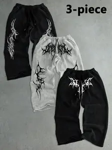 Men's Elastic Waist Drawstring Print Pants Set, Comfortable Fashion Casual Sweatpants, Running Workout Pants, Suitable for All Seasons, Sports, Fitness, Commuting, Parties