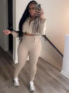 Two-Piece Set Women's Solid Zip Up Jacket & Pants, Athletic Tracksuit Set, Workout Sets, Casual Fashion Breathable Outfits for Daily Outdoor Wear, Women Clothes for Fall & Winter, Casual Activewear, Athleisure Street Fit