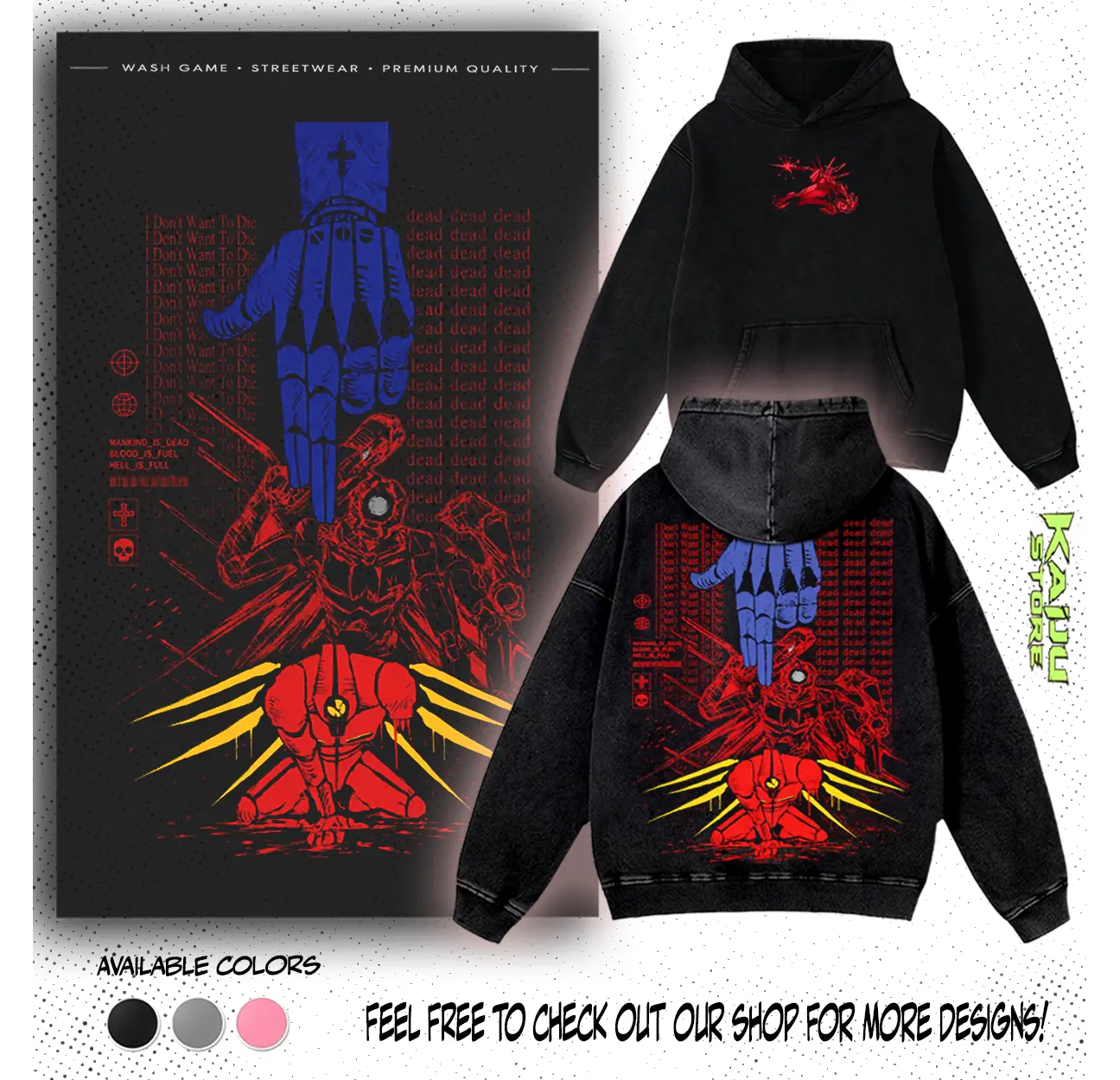 Cyber-Robot Graphic Hoodie - Vintage Acid Washed Tee  - Heavyweight 100% Cotton ULTRAKILL V1 & Gabrie Gaming Streetwear Crewneck Streetwear Casual , Gift For Fans