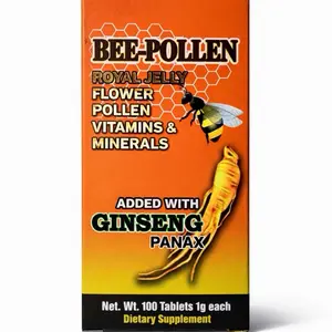Bee Pollen + Royal Jelly with Panax Ginseng Tablets – 100 Count Dietary Supplement | Vitamins & Minerals Support | Natural Energy Formula