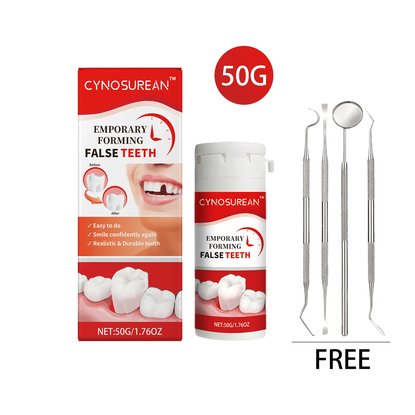 Oralhoe Solid Adhesive for Securing Dental Implants and Repairing False Teeth, Fills Gaps from Tooth Decay, Dentures Adhesive, Brightening
