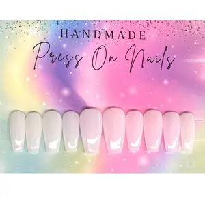 Handmade Milky White 10 PCS Acrylic Press On Nails - Available in Sizes XS, S, M, L, XL
