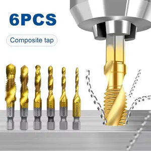 6pc Short Thread Drill Bit Set, Titanium Coated High-Speed Steel, Suitable for Steel Aluminum Metal Sheets, Hard Metal Thin Plates, Metal Drilling Tool
