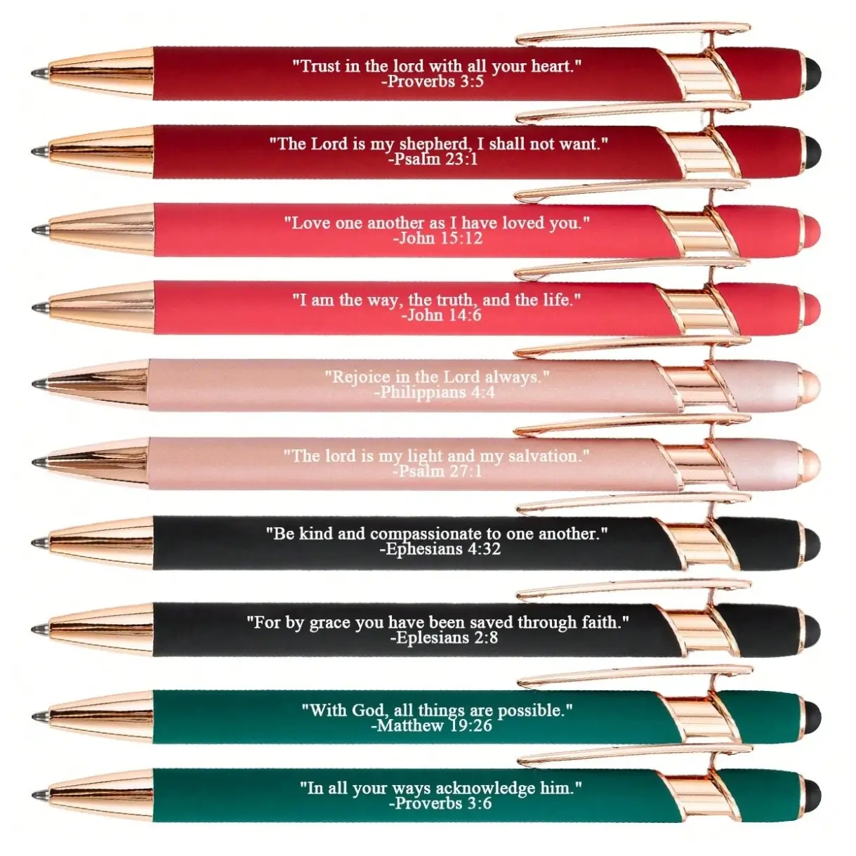 10pcs Bible Verse Ballpoint Pens With Stylus Tip Ink Retractable Writing Pen Religious Gift Ideas Back to School Supplies, Suitable for Bible Study an