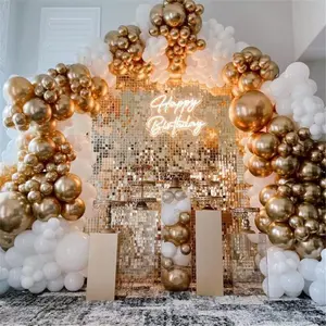 Sequin Backdrop Shimmer Wall Panels, 24pcs/set Decorative Sequin Wall Panels with 15 Hooks and 100 Ties for Birthday Wedding, Sequins Backdrop Decoration, Holographic Decor, Party Decoration Supplies
