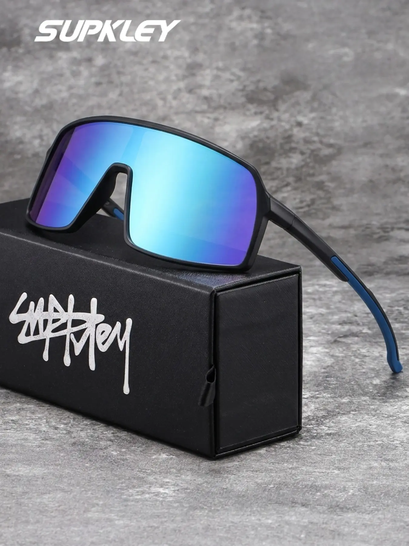 SUPKLEY Streetwear Shield Polarized Sunglasses, Oversized White Frame with Black Lens, Windproof & Lightweight for Men/Women, Ideal for Sports And Daily Wear