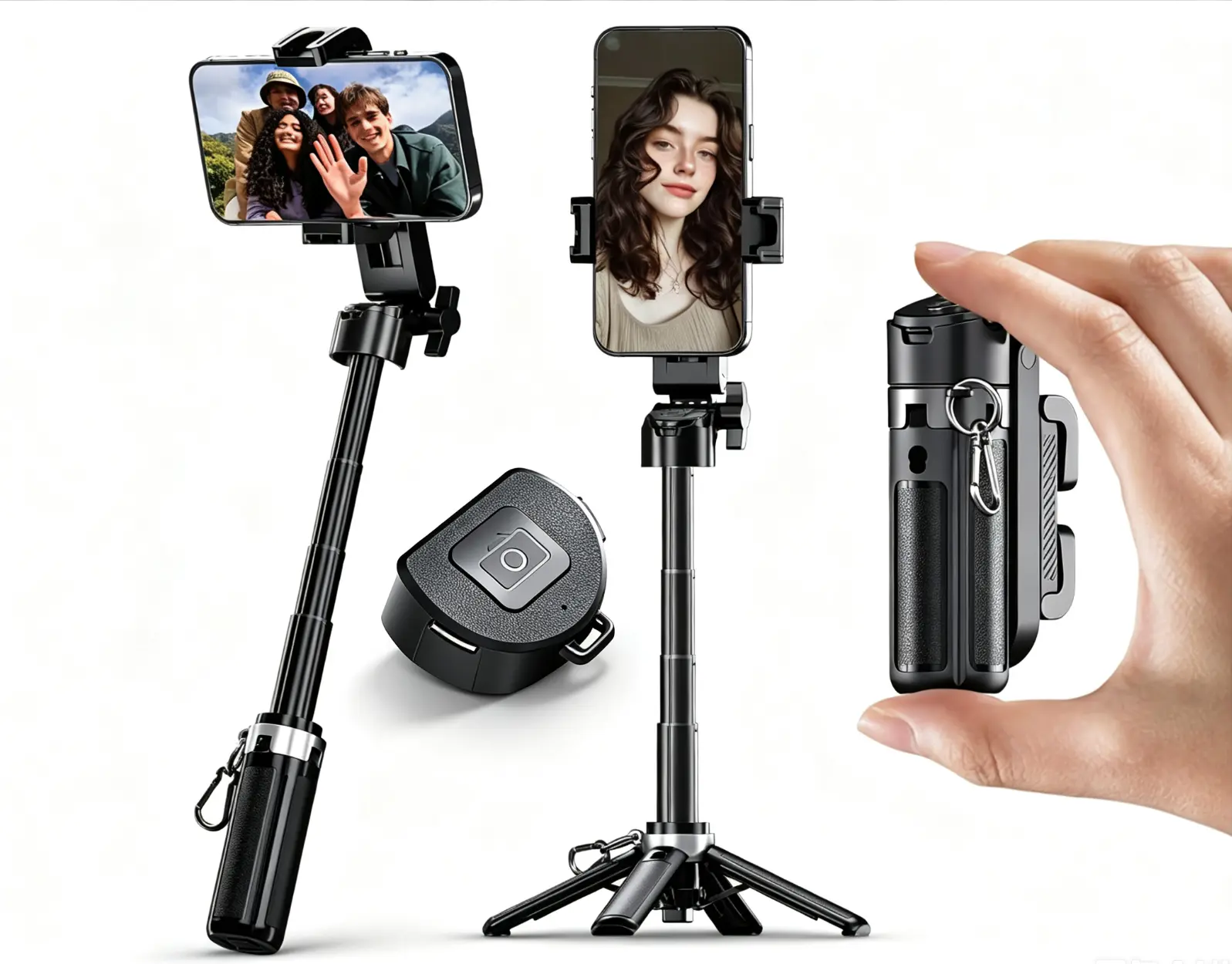 2026 New 5-in-1 Portable Bluetooth Phone Tripod Accessory - Extendable, with Detachable Remote Control Pocket, Phone Grip, 10m Wireless Shutter, for Vlogging, Photography, Accessories, Compact