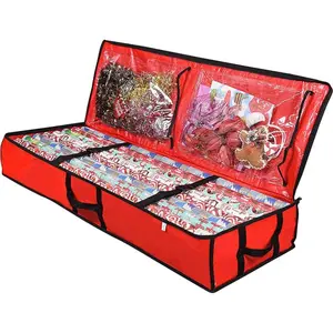 Christmas Gift Wrapping Storage Bag, 1/2 Counts Gift Wrapping Organizer with Inner Pockets, Storage Bag for Gift Paper & Holiday Accessories