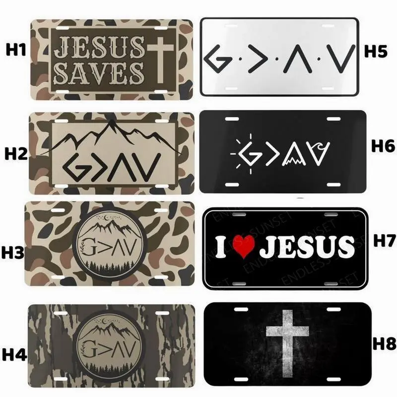 Jesus Saves God is Greater Christian Cross Camo License Plate, Lightweight Aluminum, Pre-Drilled holes, Car Accessories