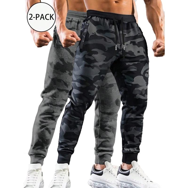 Men's camouflage casual sports pants, simple and versatile long pants suitable for all seasons, featuring pockets and an elastic waistband, breathable material, lightweight pants, loose fit, all-season wear, office casual