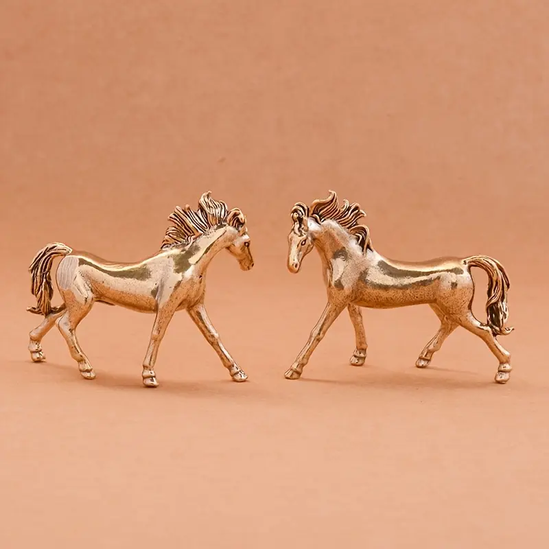 [Antique Horse Ornament] Antique Brass Solid Horse Desktop Ornament | Creative Zodiac Horse Office Decor, Handle Piece Room Metal 2Pcs Stallion Decoration Items Interior Decoration Accessories Collectible Figurines