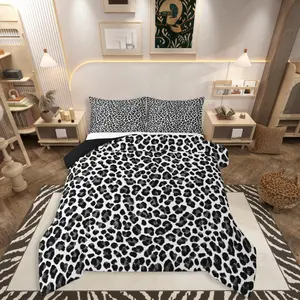 Black Leopard Bedding Set Soft for Boys Girls,Animal Print Comforter Set Cheetah Duvet Quilt Microfiber Safari Animal Fur Bedroom Decor
