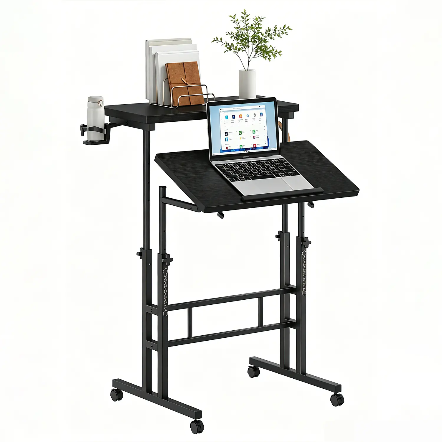 24" Mobile Laptop Standing Desk with Split Top - Manual Height Adjustable Workstation on Wheels, Sit Stand Rolling Office Table & Study Desk for Walking Pad
