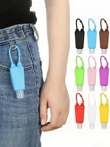 Portable Hand Sanitizer Bottle with Silicone Lid, Mini Empty Gel Bottle, Travel Keychain Hook, Lightweight Refillable Bottle