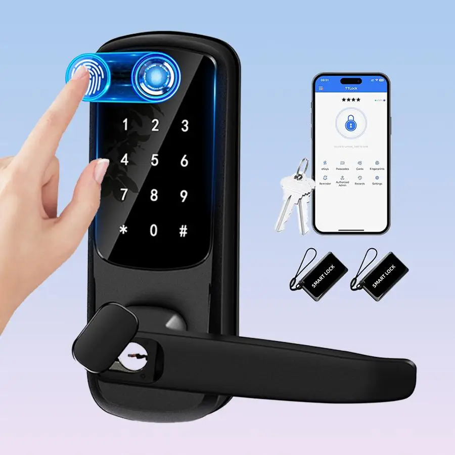 5 in 1 Smart Door Lock, Battery Required Keyless Entry Door Lock with Handle(without Battery), Digital Electronic Lock for Front Door Hotel Office Hom