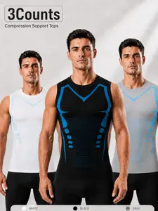 1/3 Counts Men's Sports Tight Fitting Vest, Technology Printed Basketball Shaping Tank, Training Base Quick Drying Elastic Wide Shoulder Breathable Top, Compressing Shapewear Tee, Tummy Control Gym Corset, Suitable For Spring and Summer Gifts
