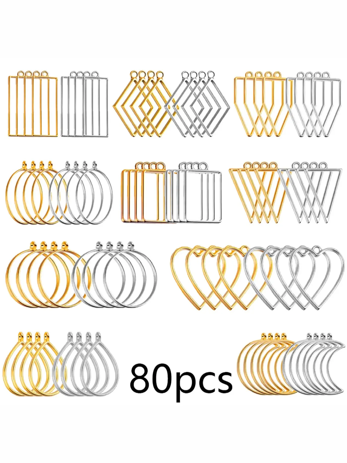80 Piece Hollow Frame Pendant Set, Resin Craft Jewelry Molds, DIY Necklace & Earring Making Supplies, All Seasons Fashion, DIY Jewelry Accessories
