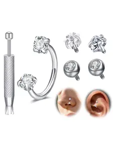 18g Internal Thread Horseshoe Nose Ring Septum Piercing with Diamond Replacement Tops Stainless Steel 8mm Hypoallergenic Nostril Jewelry for Women Men Nose Piercings Kit