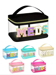 Velvet Letter Patch Wash Bag, Transparent Travel Medicine Storage Bag, Nylon Zipper Makeup Bag, Suitable for Patients and Nurses, Travel Essentials