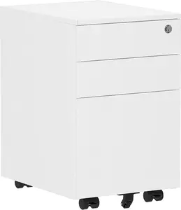 3 Drawer Mobile File Cabinet with Lock, Under Desk Metal Filing Cabinet for Home Office/Legal/Letter/A4 File, Fully Assembled Except Wheels, White