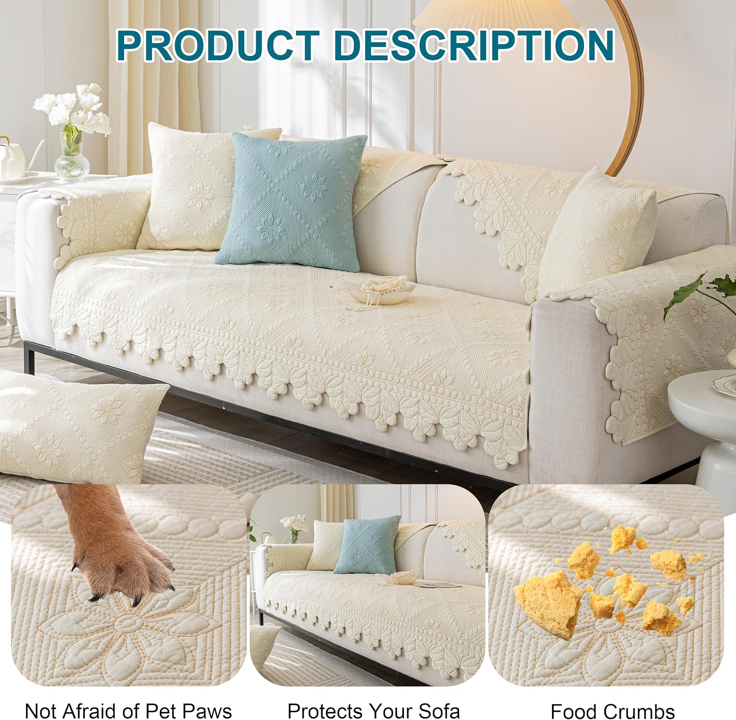 Cotton Quilted Dog Couch Cover for Sofa Farmhouse Rustic Embroidery Sectional Couch Cover Soft Anti-Slip Sofa Slipcover Furniture Protector for Kids, Pets 27.6"D x 70.9"W x 1"H) Cotton Quilted Dog Couch Cover for Sofa Farmhouse Rustic Embroidery Sectional Couch Cover Soft Anti-Slip Sofa Slipcover Furniture Protector for Kids, Pets 27.6"D x 70.9"W x 1"H)