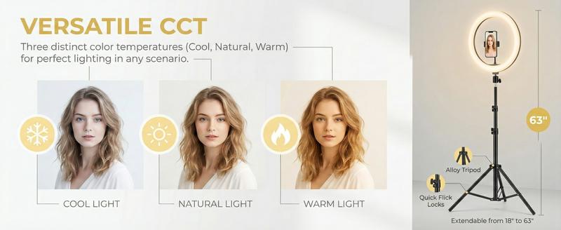 10" Adjustable Led Video Light With Extendable Tripod Stand, Ring Light For 3 Color Mode, Dimmable Selfie Light For Video Recording, Makeup, Photography, Live Stream, TikTok, Youtubers, Content Creator, Cellphone Mount#new years#valentine's