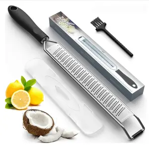Lemon Zester & Heavy Duty Cheese Grater - Parmesan Cheese, Citrus, Ginger, Garlic, Nutmeg, Chocolate, Vegetables - Sharp Safe Kitchen Gadget, Black