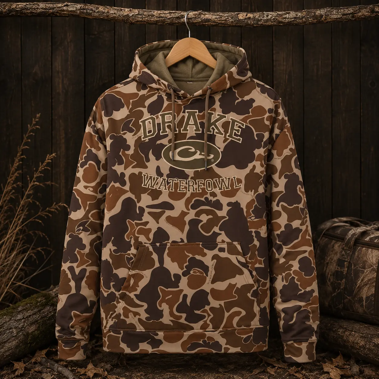 Old School Camo Hoodie Bottomland Hooded with Drake Waterfowl, Camo Printed 3D Hoodie, Fall Fishing & Hunting Gear, Southern Style Hoodie, Gift for Men
