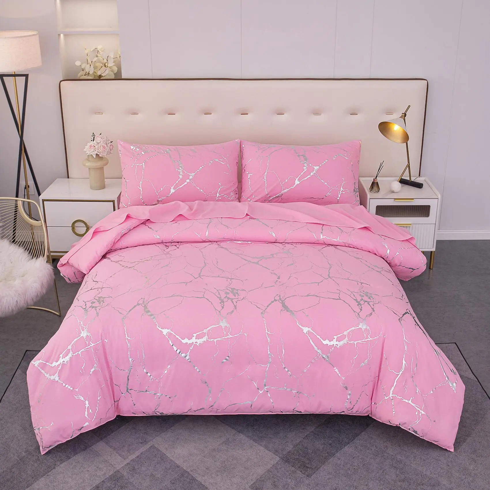 Marble Pattern Duvet Cover Set, 2/3 Counts/set Including 1 Duvet Cover & 1/2 Pillowcase without Filler, Soft Comfortable Bedding Set for Home Bedroom,