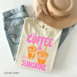 Comfort Colors Iced Coffee And Sunshine Vintage T-shirt Iced Coffee Lover Gifts Summer Tshirt Summer Vibes Coffee Summer Vibes Tee - TrendWear USA