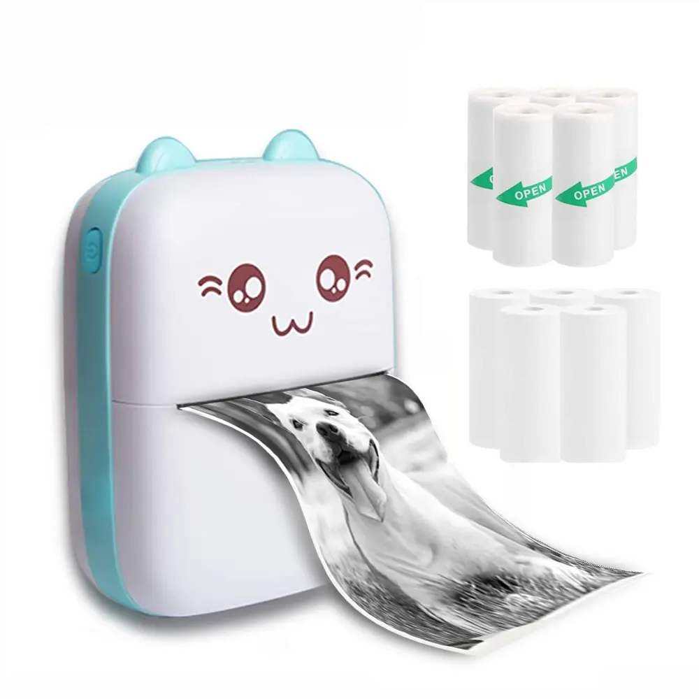 Portable Mini Printer, Thermal Inkless Sticker Maker with 10 Rolls Printing Paper, for Sticky Labels, Receipts, Photos, Notes, and Learning, Compatible with iOS & Android