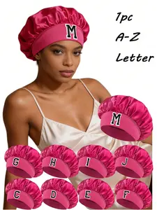 1pc Women's Unisex Personalized A-Z Letter Satin Bonnet Silk Hair Bonnet, Elastic Comfortable Hair Cover for Sleeping, Anti-Frizz Smooth Hair Care Hat for Curly Long Braided Hair, Lightweight Soft Sleep Bonnet for Daily Use