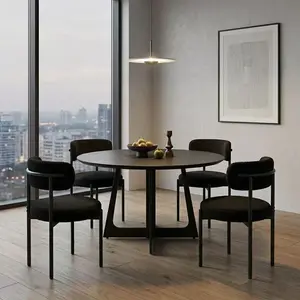 4-Piece Modern Dining Chairs, Round Cushion Seat, Ergonomic Curved Back, Metal Legs with Leveling Foot Pads for Kitchen/Restaurant, boucle chair， daily use