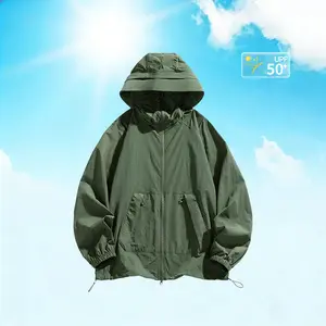 Men's UPF 50+ Sun Protection Hooded Jacket — Lightweight Full-Zip Windproof Jacket, Breathable UV-Protection Outdoor Jacket