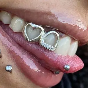 Two-Tone Heart CZ Grillz for Men & Women – Hip Hop Y2K Fashion Jewelry, Personalized Party Accessory