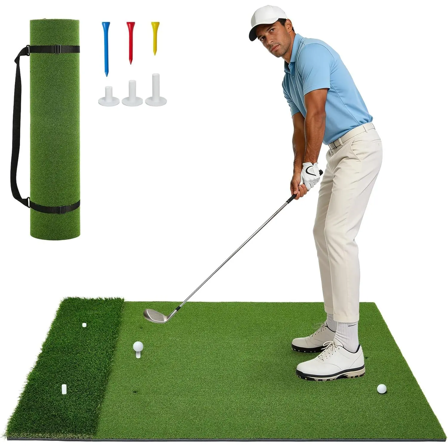 Golf Mat 5x4ft Golf Hitting Mats Practice Outdoor Indoor Artificial Turf Matt Training Aid for Simulators Driving Range Garage Backyard