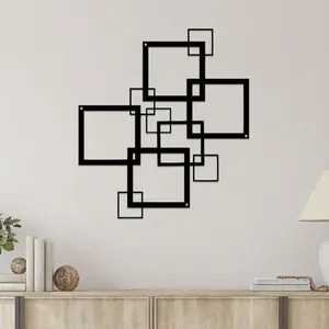 Geometric Square Line Pattern Wall Art, Modern Metal Wall Decor, Wall Hanging Decor for Home Living Room Bedroom Office