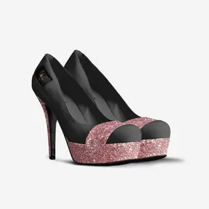 Stel’O Blaque Handmade Italian Leather Platform Pumps Luxury Rose Gold Glitter & Striped Stilettos-Limited Edition Designer High Heels