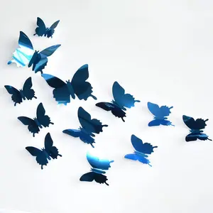 12Pcs/Lot PVC 3D Mirrors Butterfly Decorative Stakes Wind Spinners Garden Decorations Simulation Butterfly