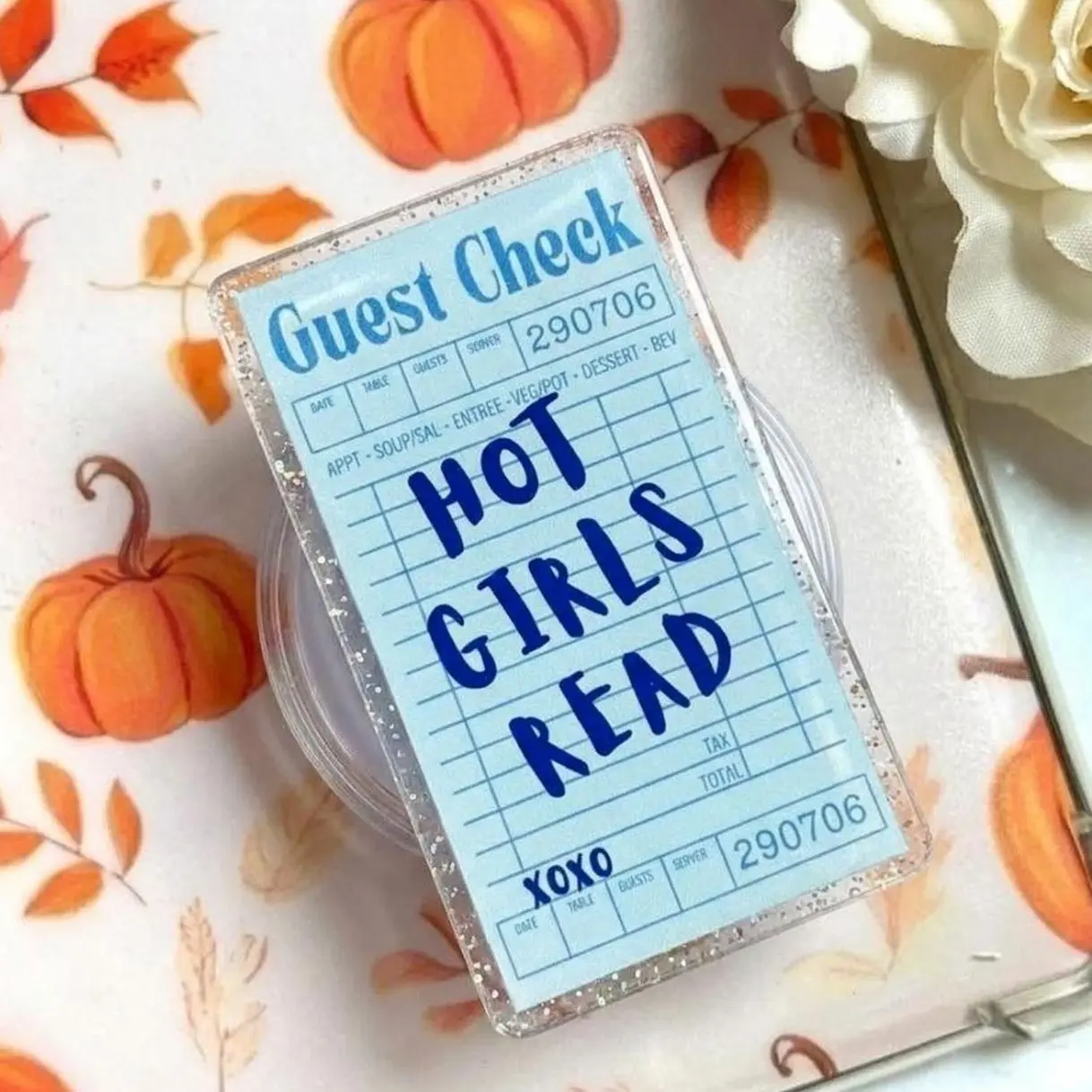 Blue Snap Socket Phone Holder - "Hot Girls Read" Design - Gift for Bookaholics