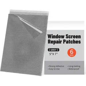 5" x 7" Grey/Black Screen Repair Kit, 6 count Window Screen Patch Repair Tape for Mesh Window Door,  Adhesive Fiberglass Mesh Patch Tape