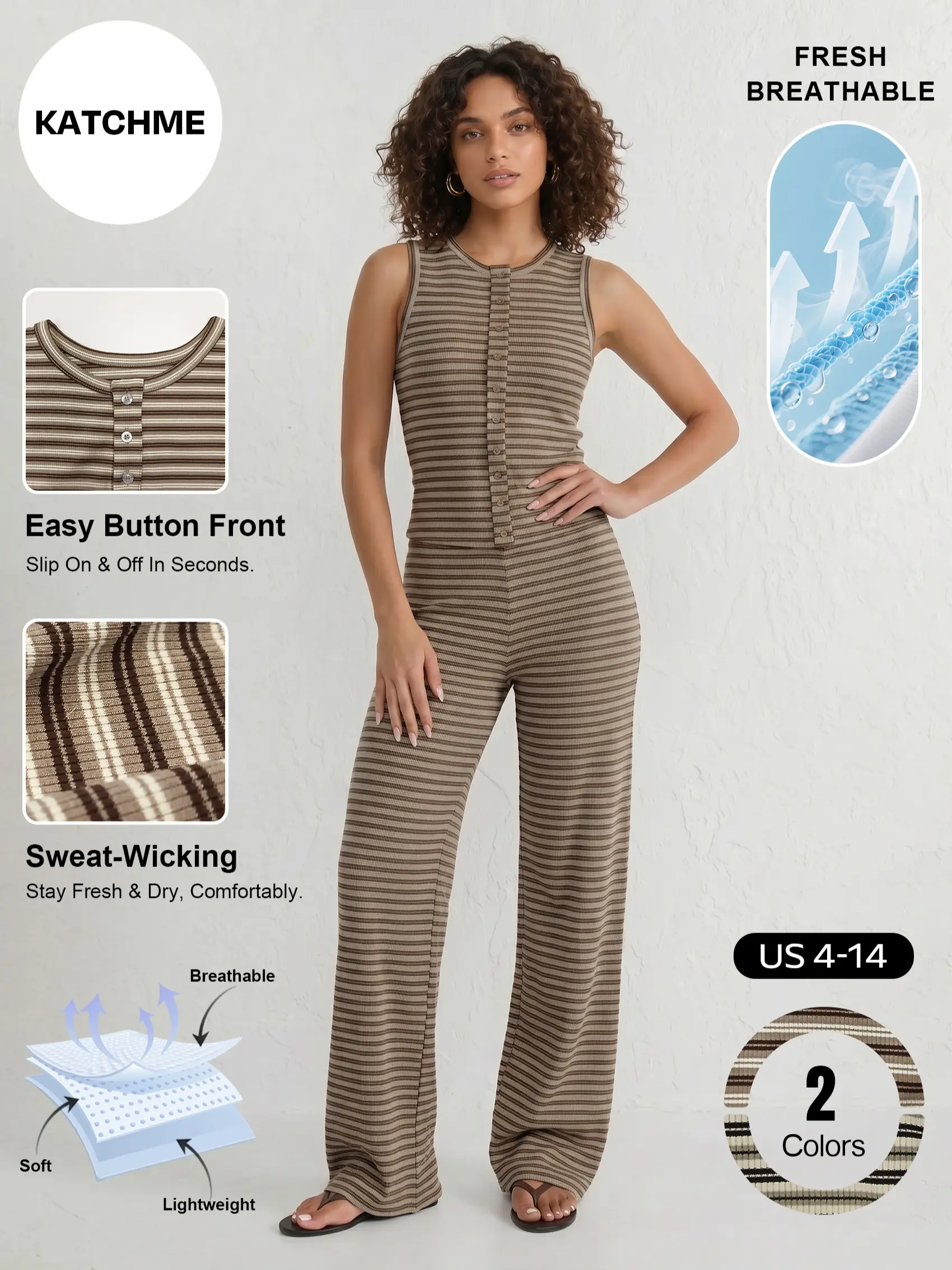 Katch Me Chic Women's Versatile Striped Button-Up Flattering Tank Top & Wide Leg Trousers Co-ord, Basic Sleeveless Breathable Pill Resistant Two Piece Sets, Wrinkle-Resistant Going Out Outfit